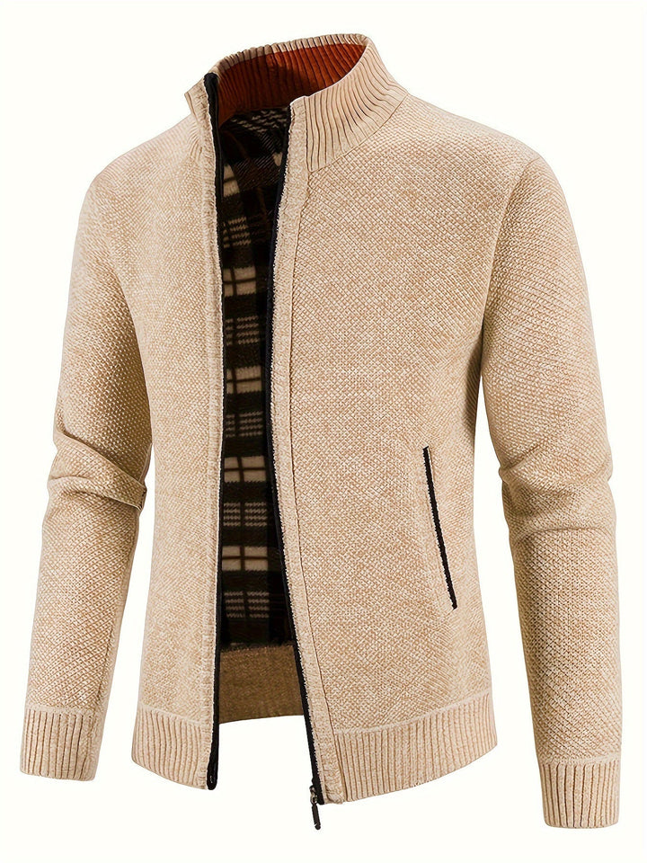 Heren warm fleecevest met opstaande kraag en ritszakken; ideaal voor herfst & winter.