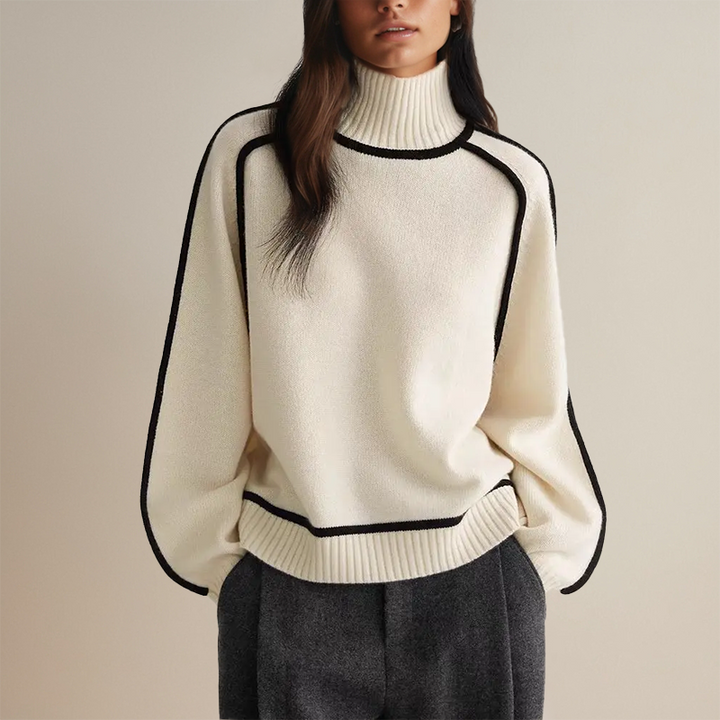Comfortabele dames trui met hoge hals en trendy wijde mouwen, ideaal voor een minimalistische herfstlook.