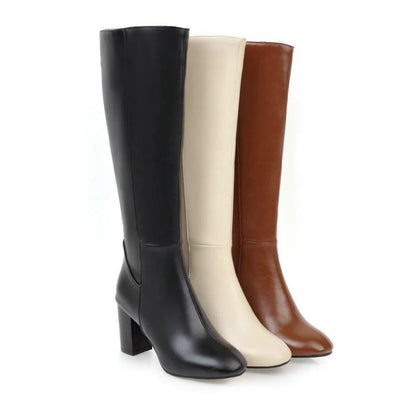 "Daisy dames kniehoge laarzen met hak, stijlvolle ritssluiting, zwarte elegante look voor dagelijks comfort en stabiliteit."