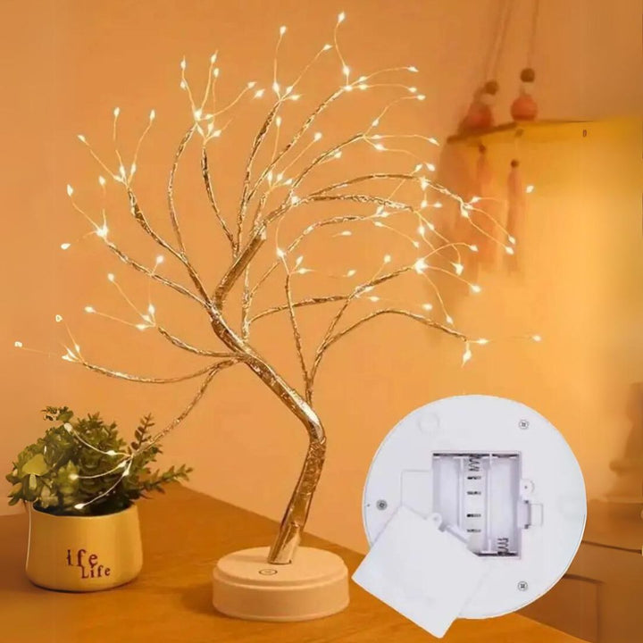 Sprookjesachtige Stella koperen boomlamp met warmwitte LED-sterren, perfecte decoratie en cadeau-idee.