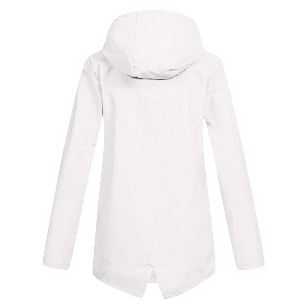 Model draagt casual halflange dames anorak jas met capuchon, perfect voor outdoor en dagelijks.