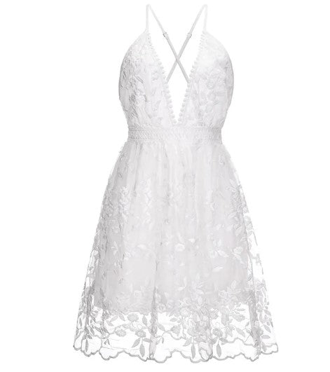Vrolijke witte dames zomerjurk met levendige bloemenprint, A-lijn pasvorm en flatterende V-hals, een must-have.