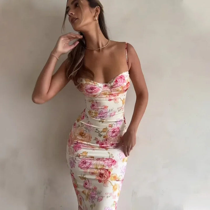 Modieuze bloemen jurk voor dames, bodycon midi lengte. Geschikt als elegante zomer- of feestjurk.