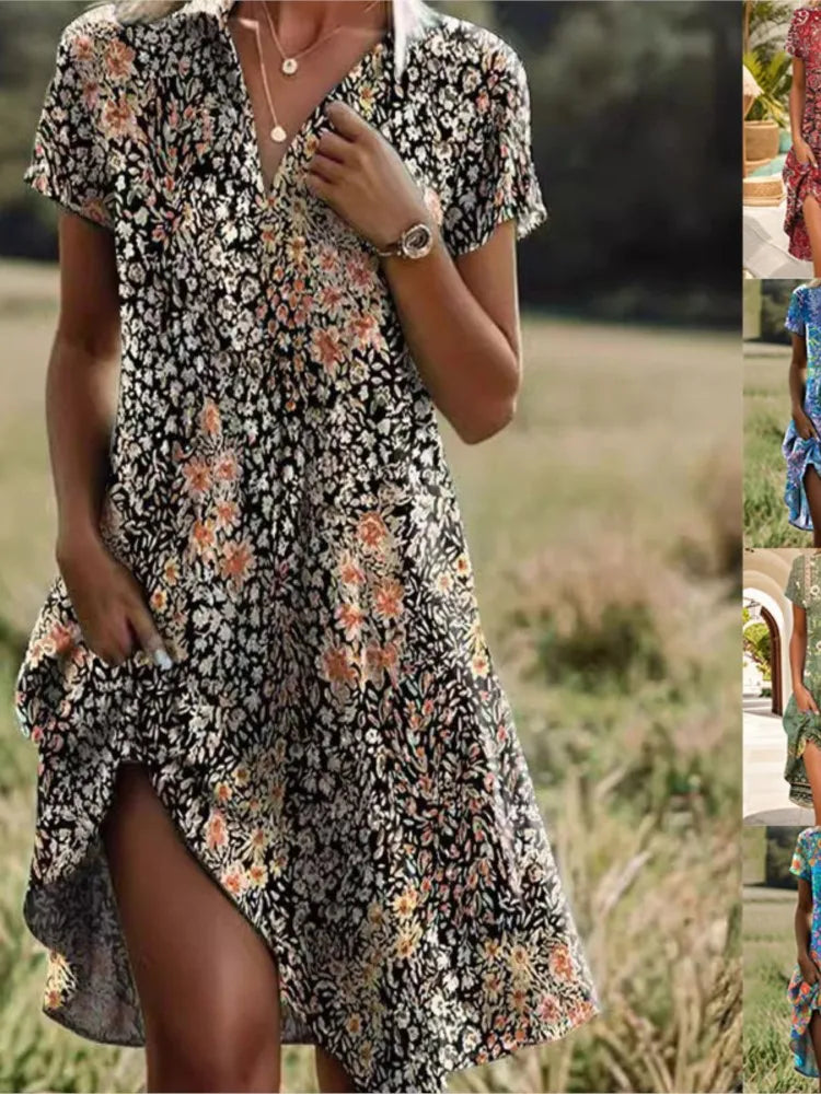 Chique dames overhemdjurk, bloemenprint mini model. Geschikt voor zowel dag als avond.