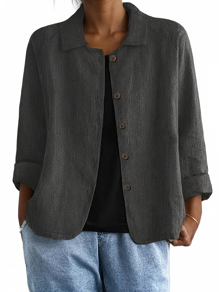 Damesblouse lange mouw, klassieke kraag, knoopsluiting, ideaal voor casual en zakelijk.