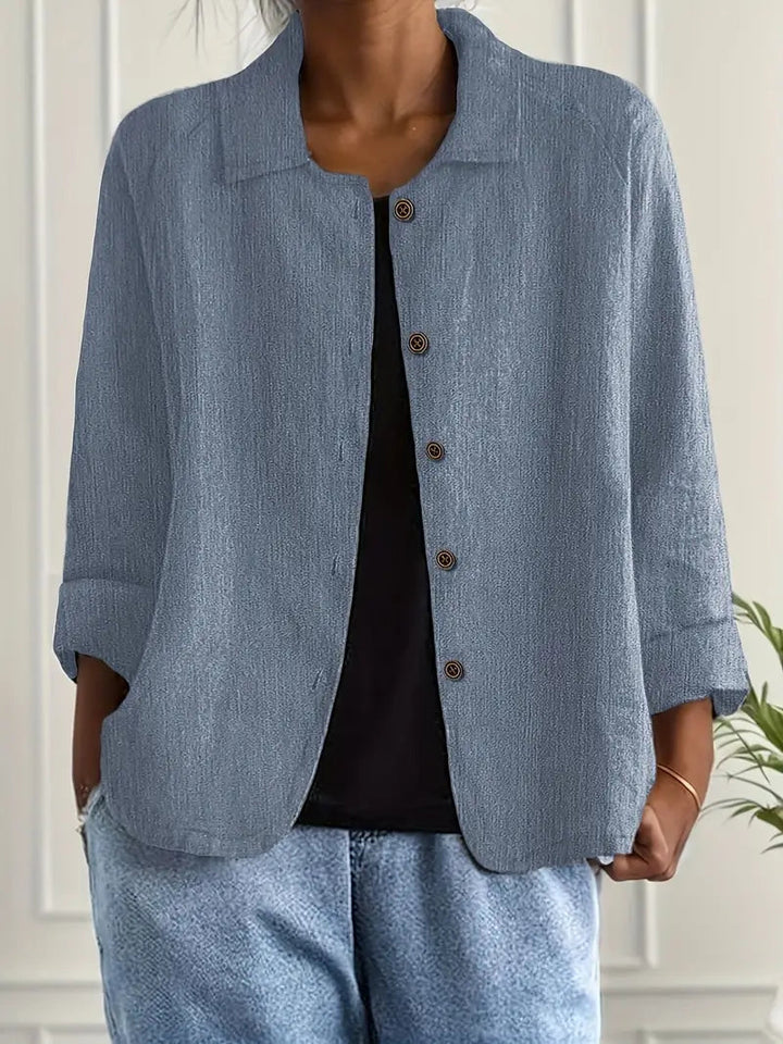 Trendy damesblouse met lange mouw, klassieke kraag, knoopsluiting, perfect voor elke outfit.