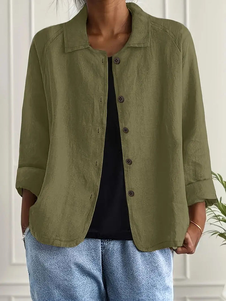 Stijlvolle damesblouse, lange mouw, klassieke kraag, knoopsluiting, voor elke gelegenheid.