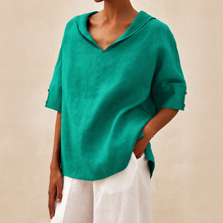 Damesblouse met V-hals en korte mouwen, elegante zomer top. Veelzijdig en modieus.