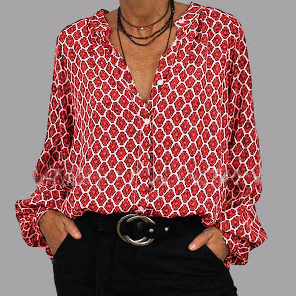 Dames blouse met unieke elegante print en lange mouwen. Comfortabele bovenkleding voor een trendy look.