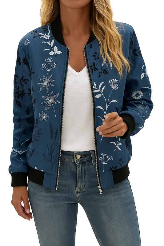 Dames bomberjack bloemenprint, stijlvol design met levendige kleuren en licht getailleerde pasvorm voor comfort en flair.
