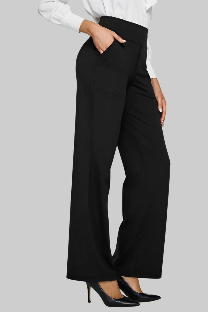 Casual chic damesbroek met wijde pijpen en elastische hoge tailleband voor dagelijks comfort.