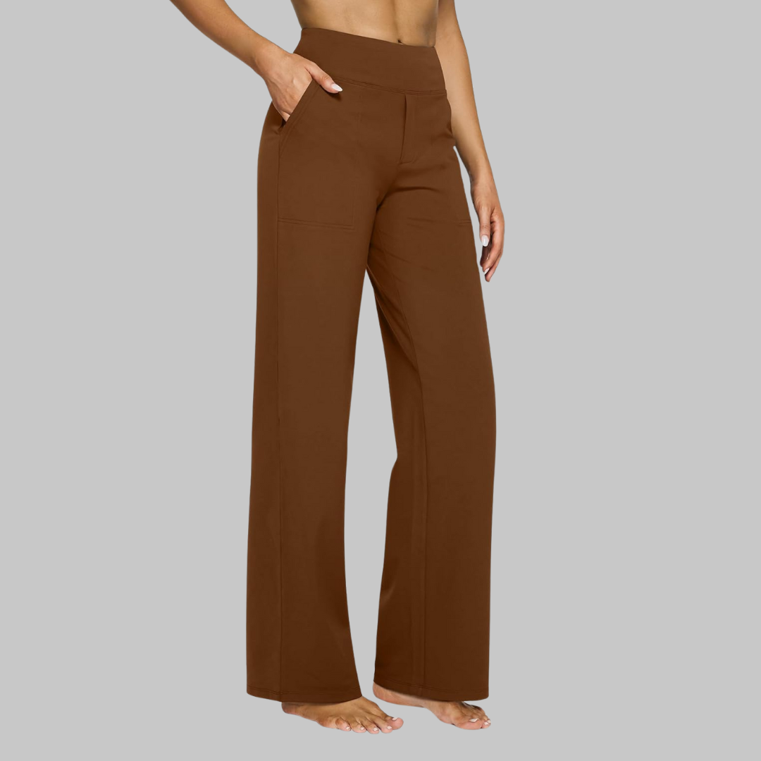 Trendy damesbroek met wijde pijpen, hoge taille en een relaxte pasvorm. Geschikt voor elke vrouw.
