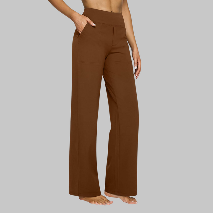 Trendy damesbroek met wijde pijpen, hoge taille en een relaxte pasvorm. Geschikt voor elke vrouw.