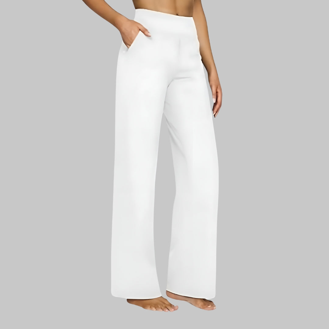Comfortabele hoge taille broek voor dames met wijde pijpen, ideaal voor ontspanning en stijl.