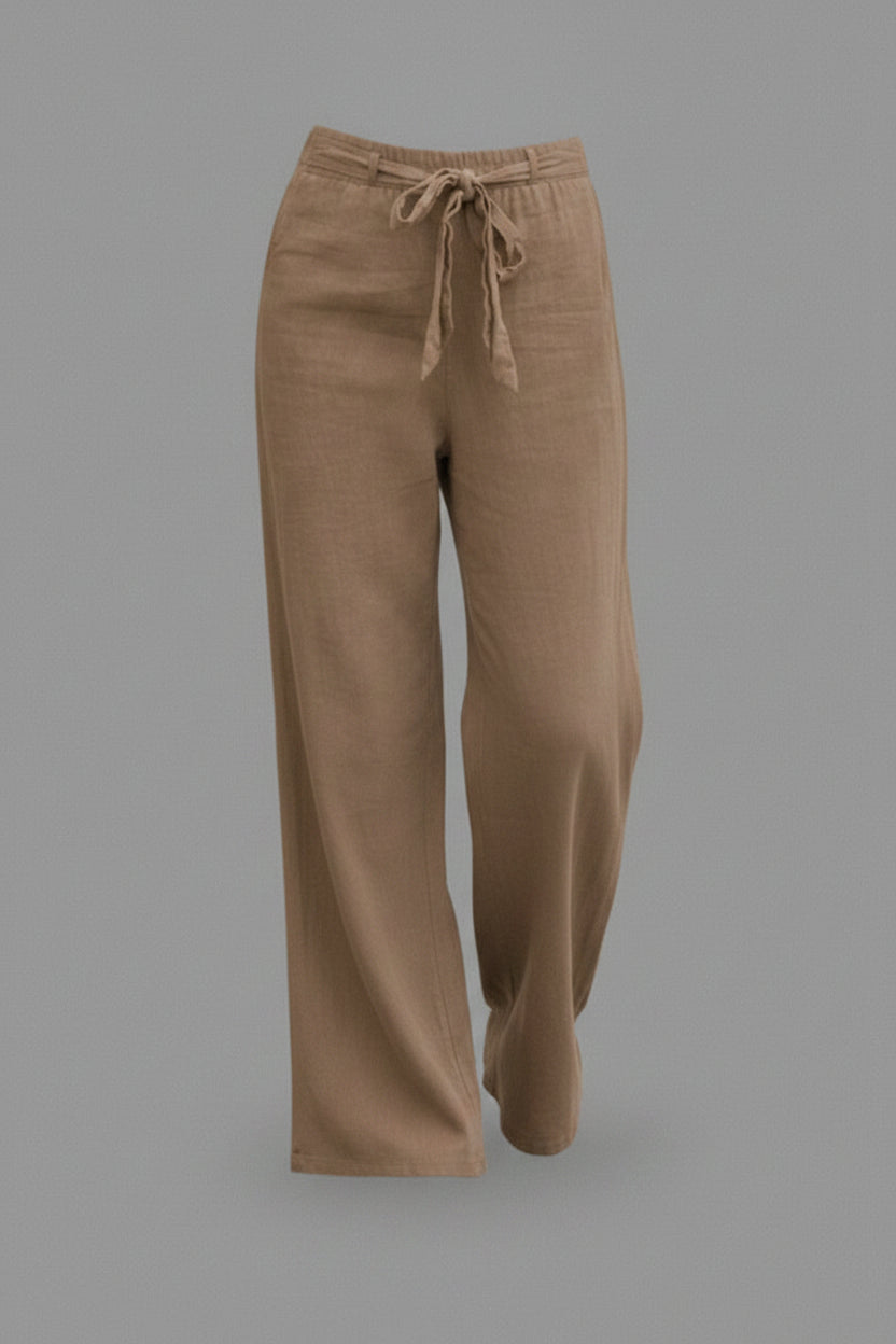 Dames broek met wijde pijpen en taillekoord, ideaal voor een comfortabele casual look. Zomerbroek.