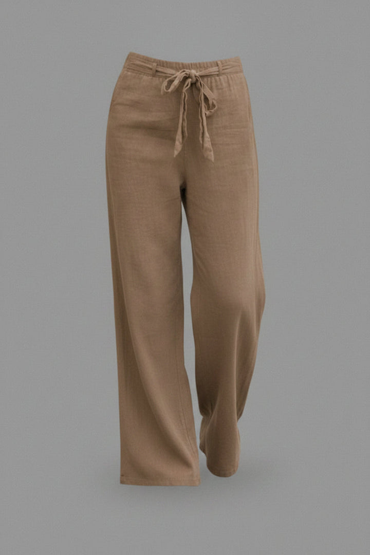 Dames broek met wijde pijpen en taillekoord, ideaal voor een comfortabele casual look. Zomerbroek.
