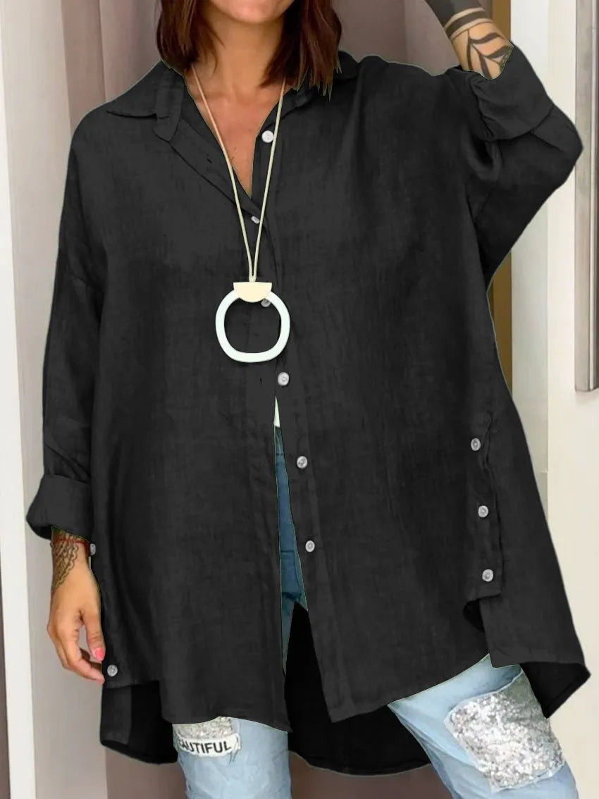 Comfortabele zwarte dames shirt blouse met lange mouwen, perfect voor een modieuze en moeiteloze uitstraling.