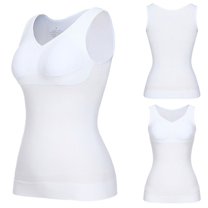 Zwart corrigerend hemdje voor dames met ingebouwde BH, biedt comfortabele ondersteuning en een strakke look.