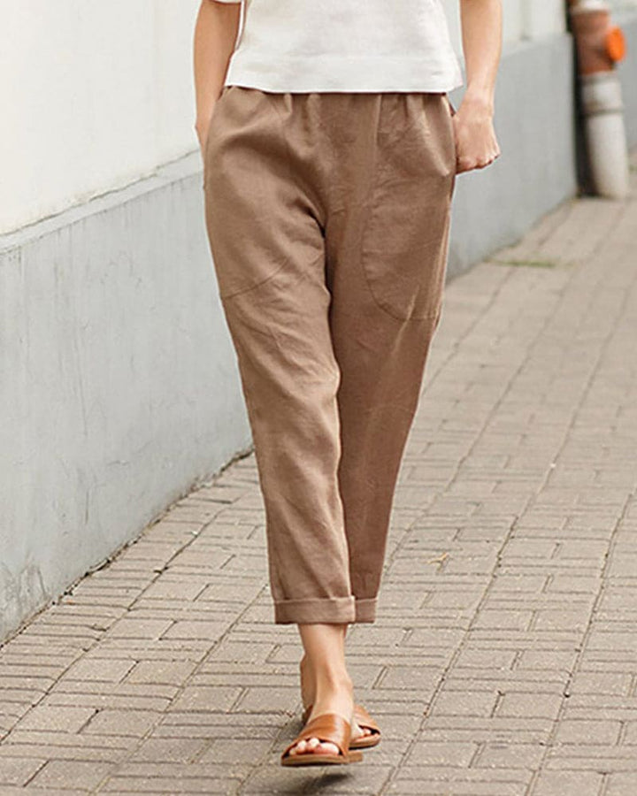 Trendy dames cropped broek, casual chino met elastische taille voor een moeiteloze en frisse look.