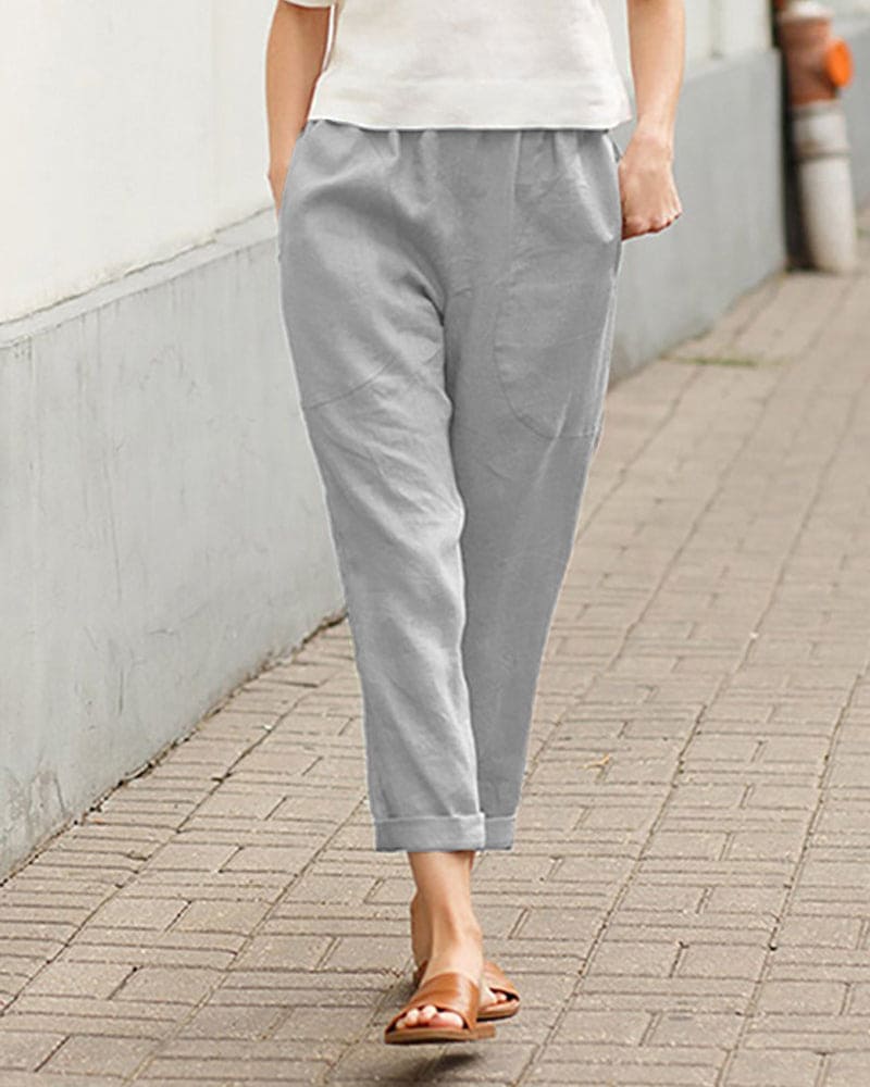 Casual dames chino broek, cropped model met losvallende pijpen en elastische tailleband voor comfort.