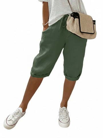 Dames driekwart broek met elastische taille en zijzakken, ideaal voor een comfortabele zomer.