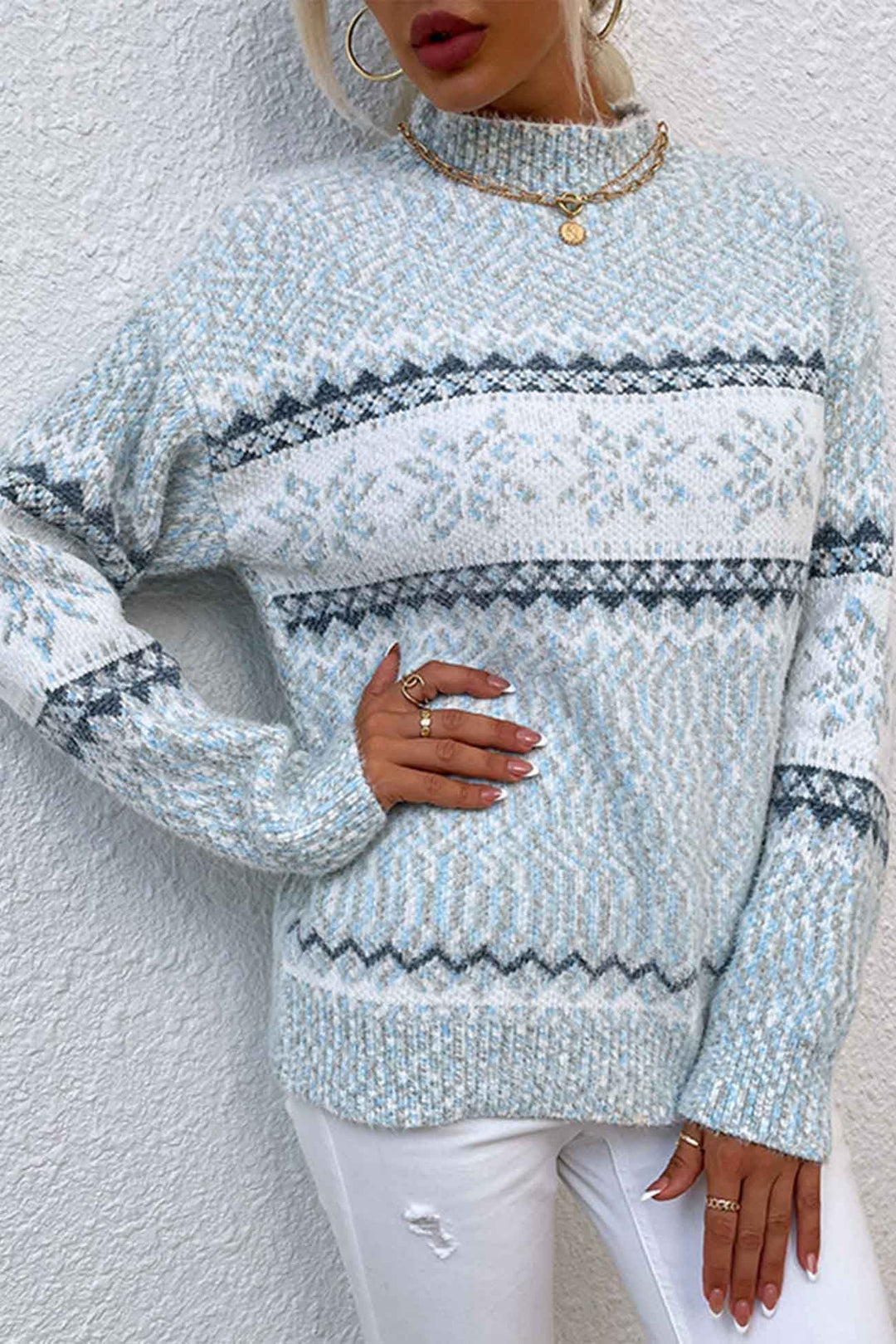 Elegante Fair Isle gebreide trui met ronde hals voor dames, comfortabel en warm.
