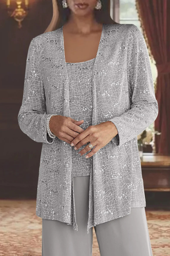 Modieus driedelig broekpak; perfecte gala outfit, avondkleding voor vrouwen met flair.