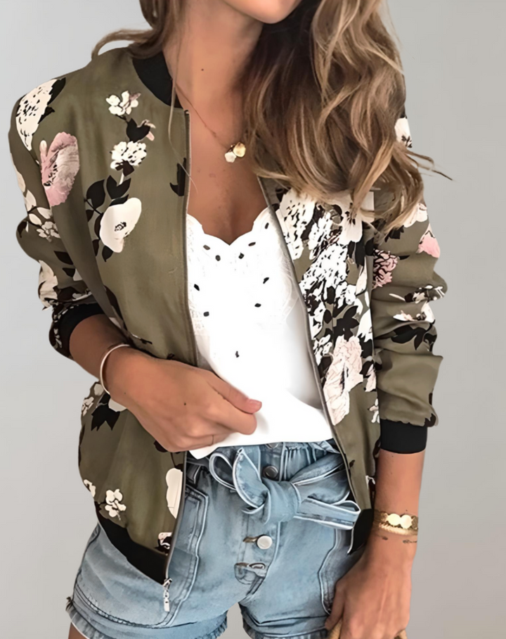 Comfortabel dames bomberjack met unieke bloemenprint, casual pasvorm, geschikt voor dagelijks gebruik.