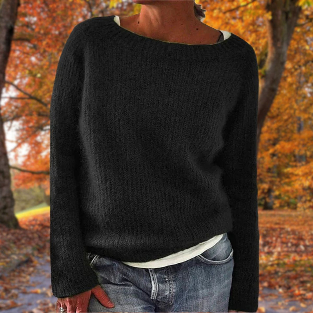 Comfortabele dames sweater met lange mouwen en klassieke ronde hals, ideaal voor een warme, veelzijdige look.