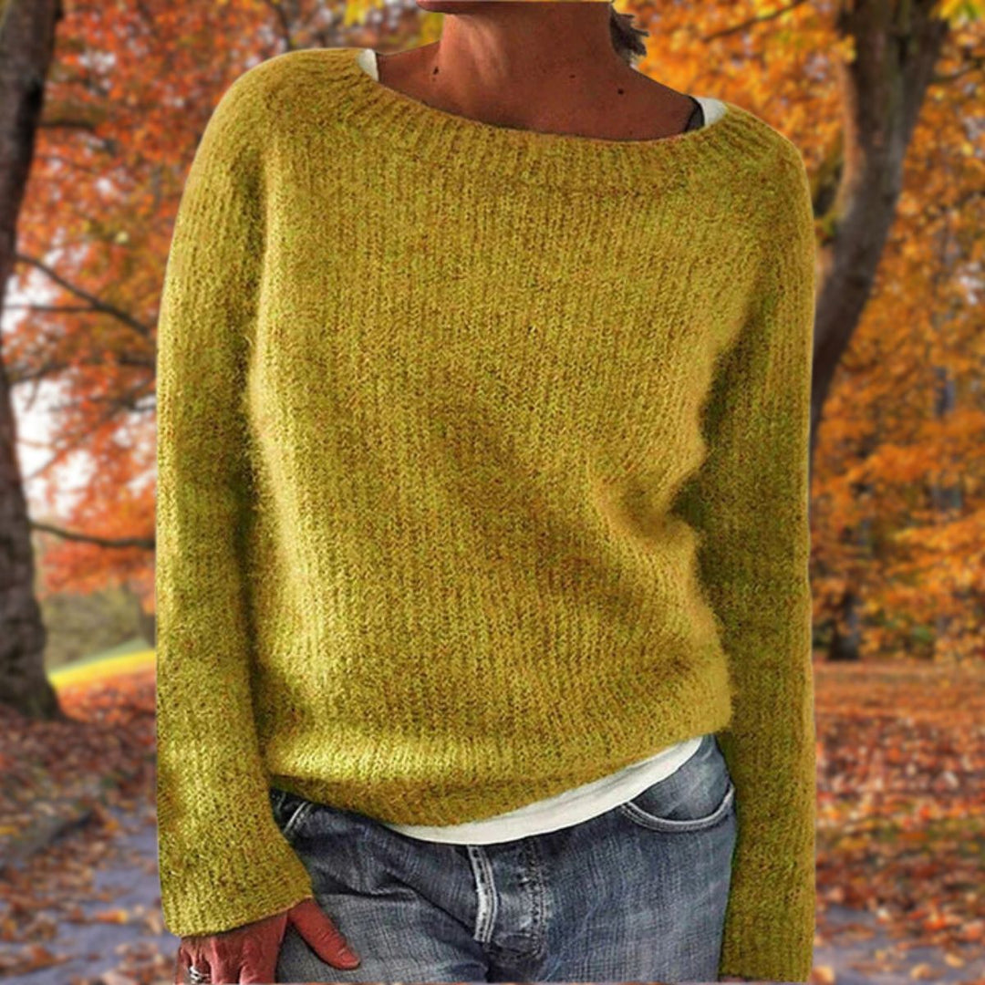 Dames gebreide trui met lange mouwen en ronde hals, comfortabel en stijlvol voor casual dagen.