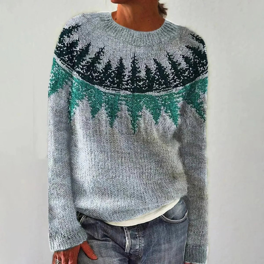 Stijlvolle dames gebreide trui met vintage patroon. Relaxte pasvorm, perfect voor een modieuze look.