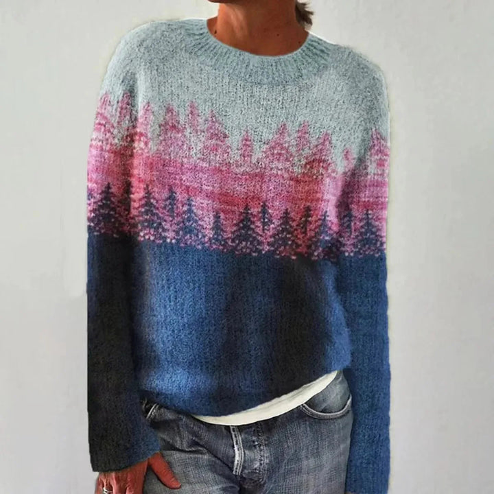 Comfortabele winter trui voor dames, gebreid met een sfeervol vintage patroon en ruime pasvorm.
