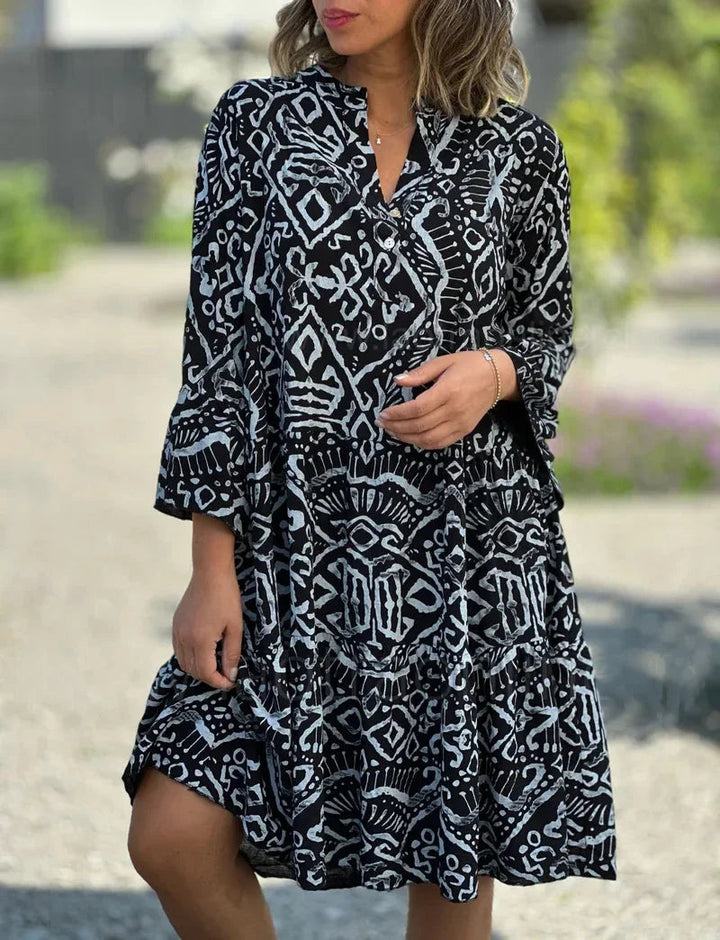 Dames casual midi-jurk, gelaagd met all-over print, comfortabel en modieus.
