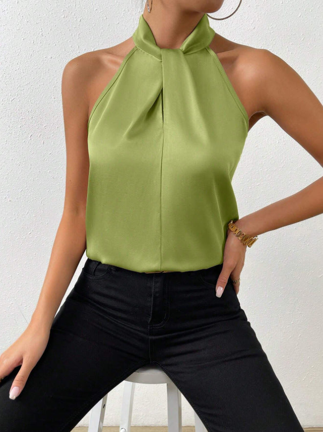 Dames haltertop, gedraaide hals, ideaal voor zowel dagelijkse als speciale gelegenheden.