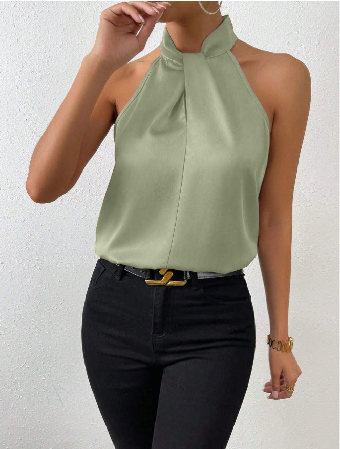 Dames haltertop met gedraaide hals, een must-have voor trendy zomerse outfits.