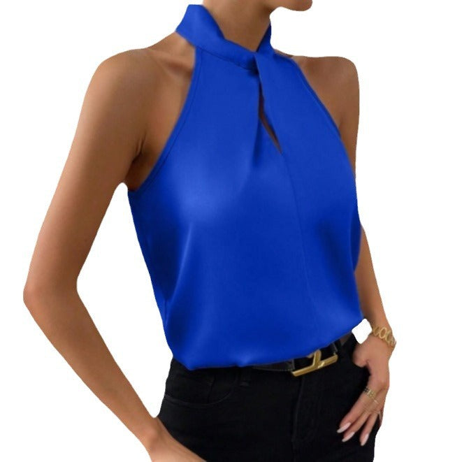 Dames haltertop met gedraaide hals, ideaal voor zomerse stijlvolle looks en gelegenheden.