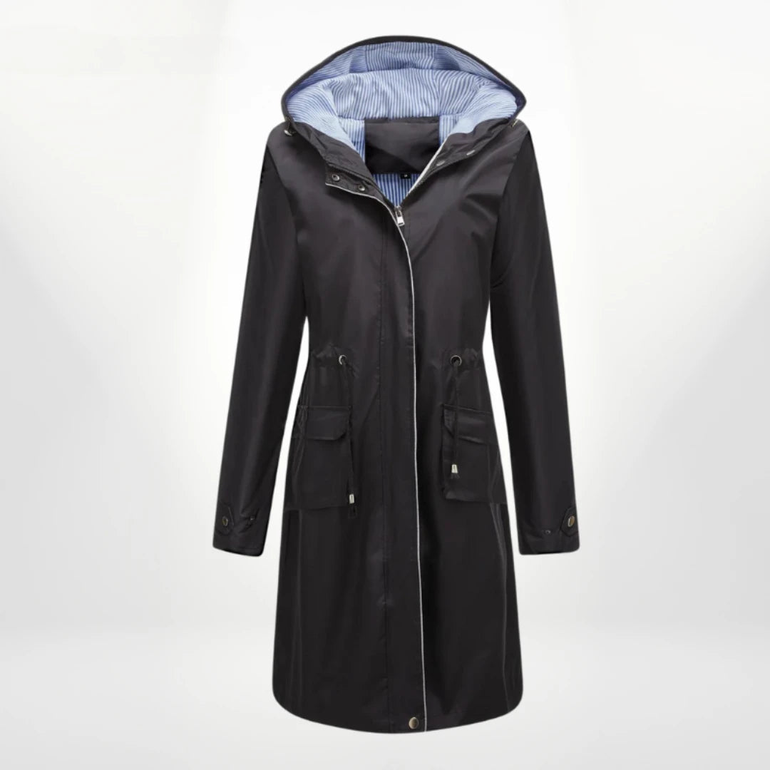 Dames lange anorak jas met capuchon, ideaal als stijlvolle tussenjas of windjack voor buiten.