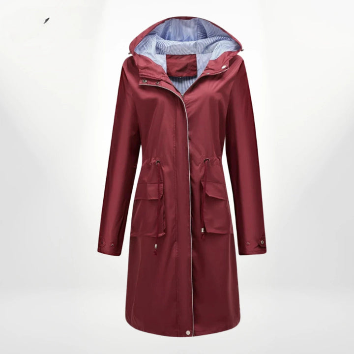 Functionele dames lange anorak jas met capuchon, ideaal als winddichte outdoorjas en vrijetijdsjas.