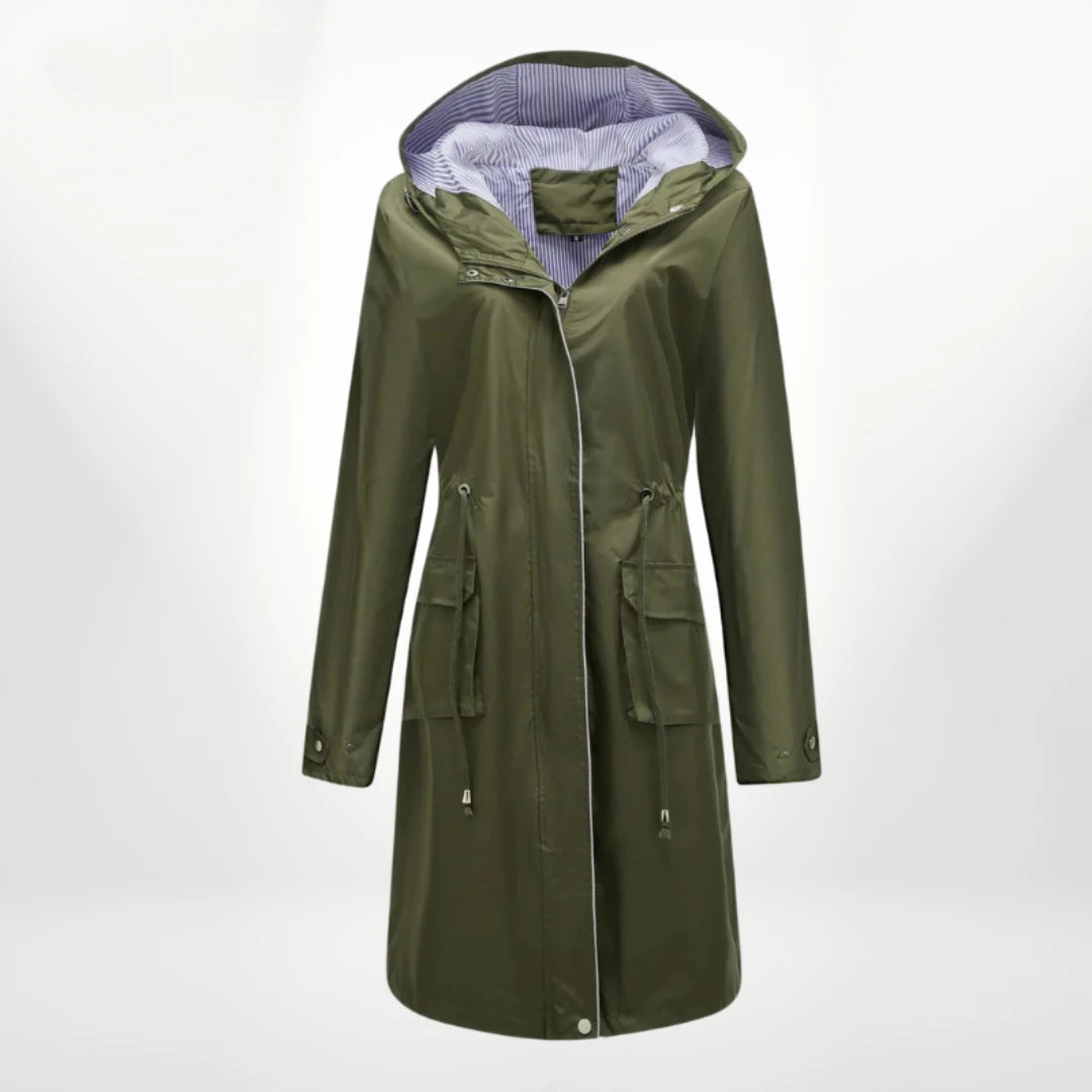 Lange dames anorak jas met capuchon, een praktische en modieuze keuze als jas met windbescherming.