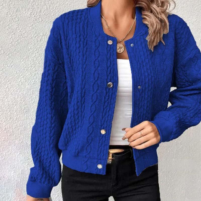 "Dames kabelgebreid vest met V-hals en knopen, tijdloos en elegant, casual pasvorm, comfortabele en stijlvolle cardigan."
