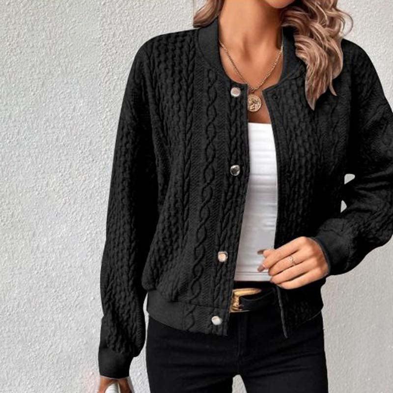 "Dames kabelgebreid vest met V-hals en knopen, tijdloos en elegant, casual pasvorm, comfortabele en stijlvolle cardigan."