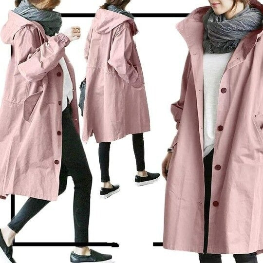Stijlvolle lange damesjas met capuchon, perfect voor winterse wandelingen of dagelijks gebruik. Comfortabele vrouwenmode.
