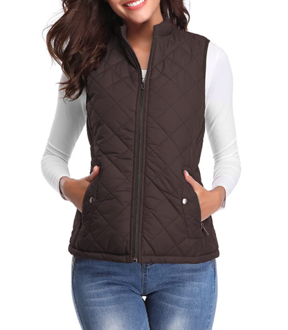 "Dames lichtgewicht gequilt ritsvest, stijlvol design met functionele zakken, perfect voor overgangsseizoenen."