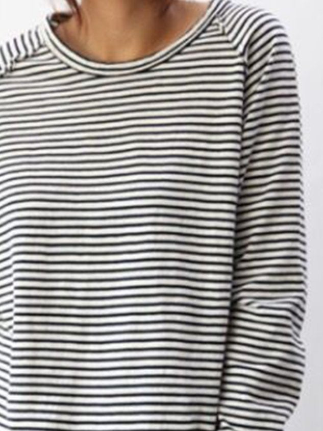 Dames gestreepte longsleeve met ronde hals en raglanmouwen, ideaal voor een comfortabele dagelijkse stijl.