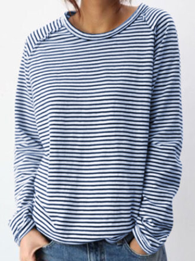 Zachte dames longsleeve, comfortabel gestreept shirt met ronde hals voor casual outfits.