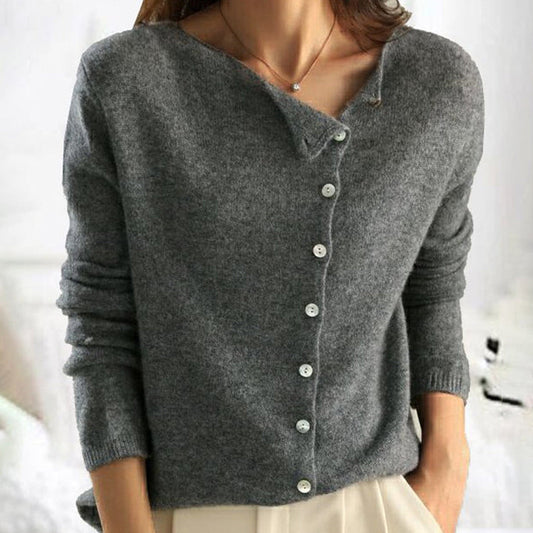 "Dames Luxe Kasjmier Pullover met Asymmetrische Knoopdetails, veelzijdig en modieus in stijlvolle kleuren, elegantie voor elk