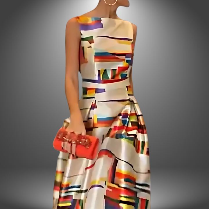 Meerkleurige mouwloze A-lijn maxi zomerjurk voor dames, perfect als casual, strand- of feestjurk.