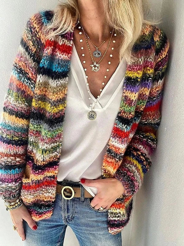 Modieus damesvest met levendige kleuren, comfortabel open vest met lange mouwen voor een casual stijl.