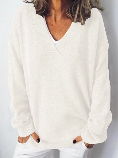 Loose-fit dames V-hals trui, oversized en comfortabel, trendy voor herfstmode.