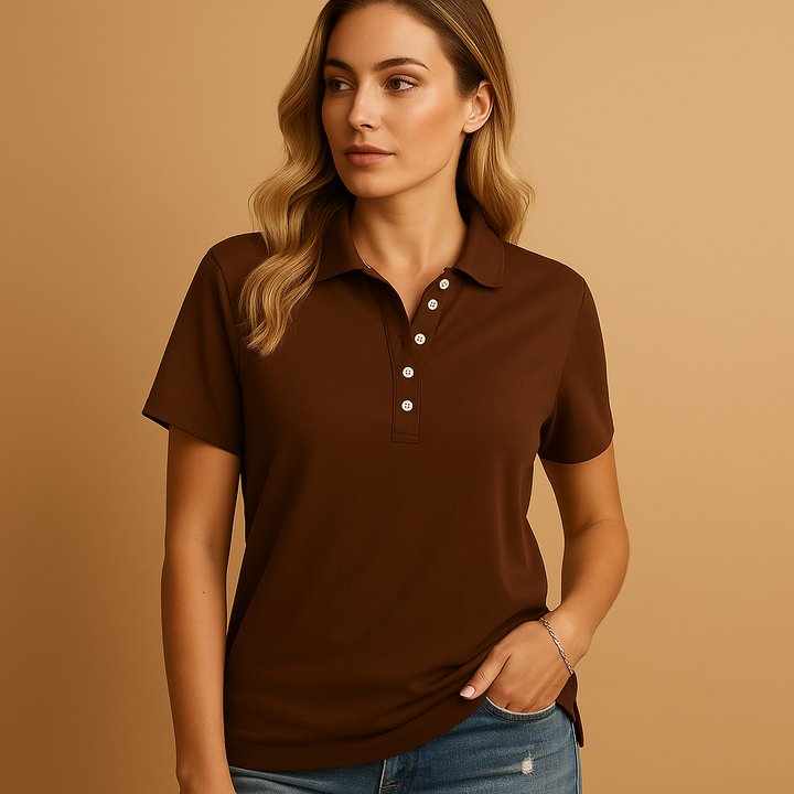 Stijlvol dames poloshirt met korte mouwen, makkelijk te combineren en comfortabel voor elke gelegenheid.
